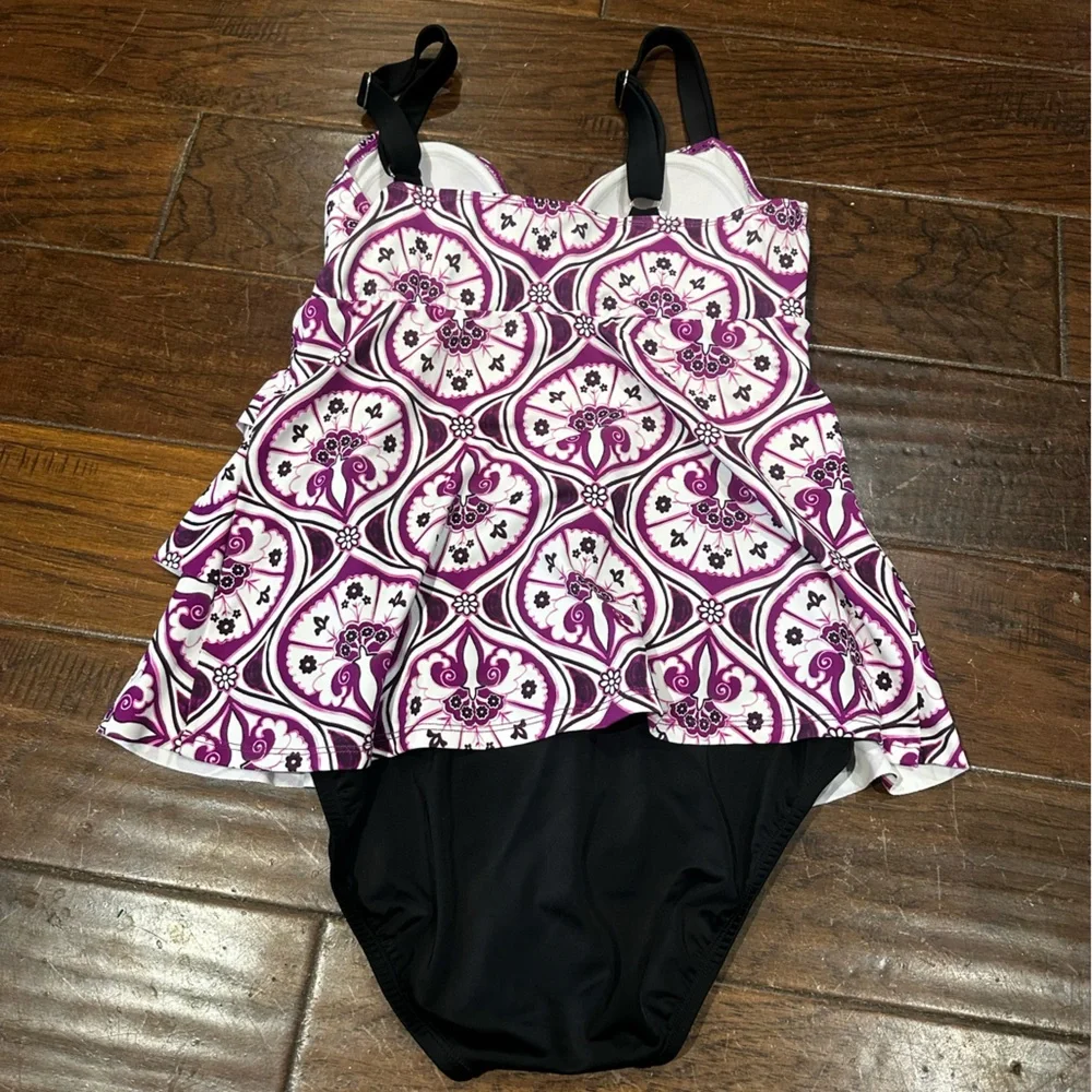 Swim Solutions‎ Magenta Triple Tier Fauxkini Swimsuit Size 10 Beach Swimming - Picture 5 of 5